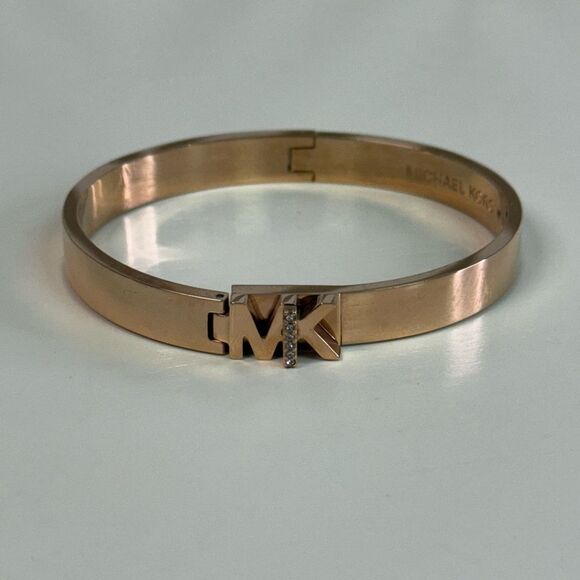 Michael Kors Haute Hardware Rose Gold & Crystal Logo Bangle Bracelet - Picture 3 of 7
